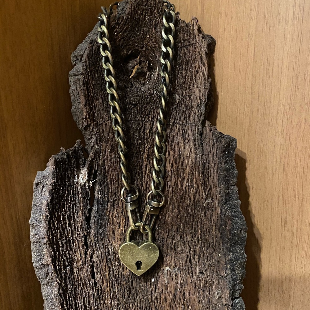 Adorable Bronze Heart Lock and Key Necklace